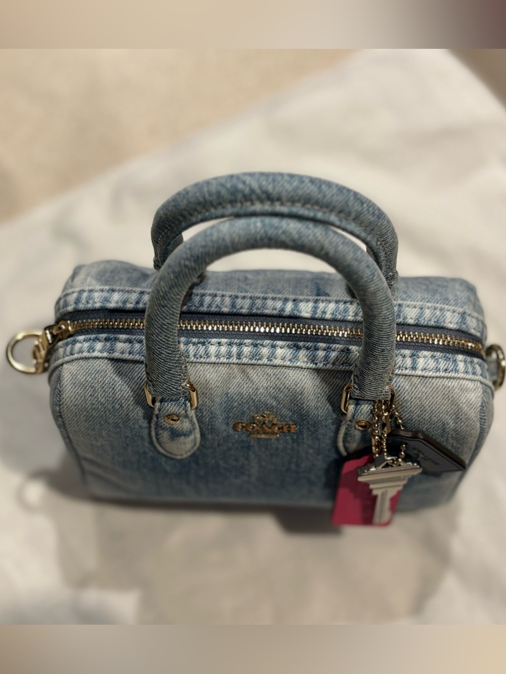 Coach Mini Rowan Crossbody Bag In Loved Denim With Charms - Picture 3 of 16